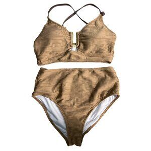 Cupshe Size Large Tan U Ring Bathing Suit 2 Piece Bikini Set Swimsuit NEW